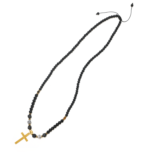 COLLANA LUNGA DA UOMO CON CROCE E PIETRA LAVICA - DS2480A245