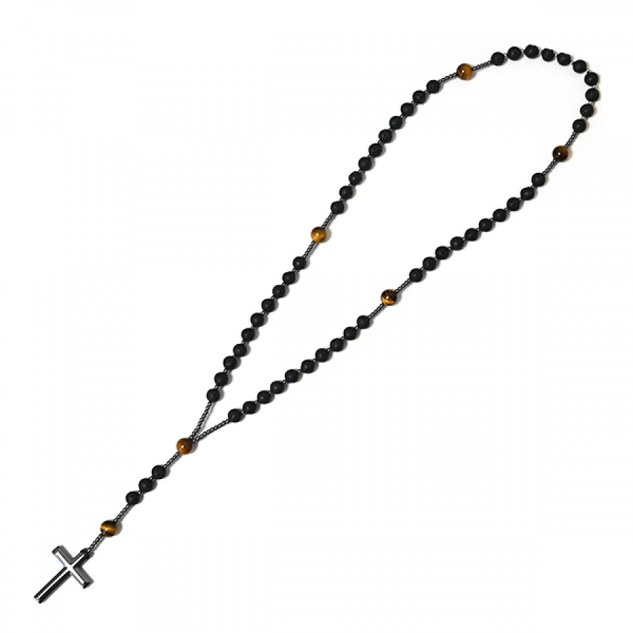 COLLANA ROSARIO LUNGO IN PIETRA CON CROCE IN EMATITE - KM24184A940/941/942