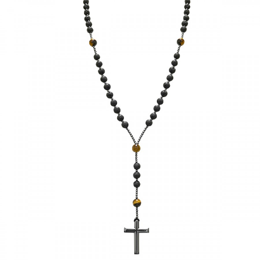 COLLANA ROSARIO LUNGO IN PIETRA CON CROCE IN EMATITE - KM24184A940/941/942