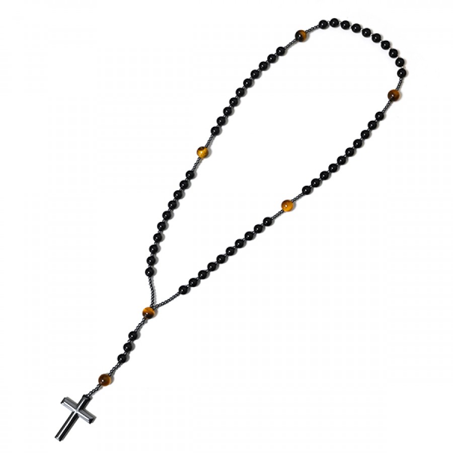 COLLANA ROSARIO LUNGO IN PIETRA CON CROCE IN EMATITE - KM24184A940/941/942