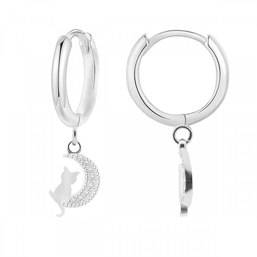 ORECCHINI A CERCHIO CON GATTO SULLA LUNA CON ZIRCONIA - JN24504A891