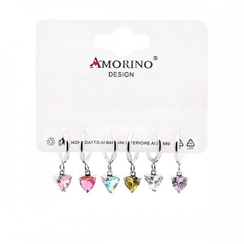 SET DI 6 ORECCHINI A CERCHIO CON ZIRCONIA CUORE - JN2496A875