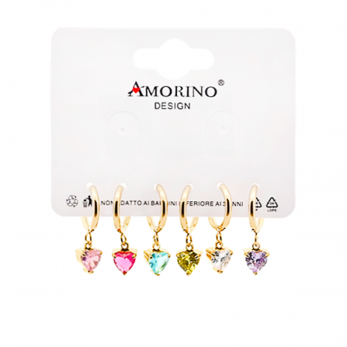 SET DI 6 ORECCHINI A CERCHIO CON ZIRCONIA CUORE - JN2496A875