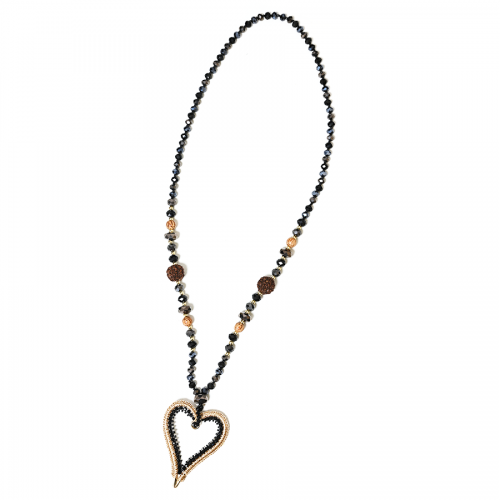 COLLANA LUNGA DI PERLINE CON PENDENTE DI CUORE - HZM24144A280