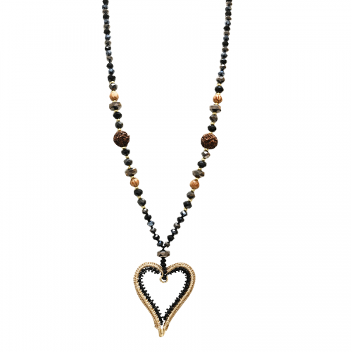 COLLANA LUNGA DI PERLINE CON PENDENTE DI CUORE - HZM24144A280